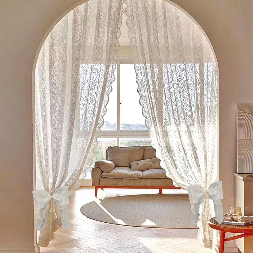 Pearl Bow Design Pearl Bow Curtains Straps Easy To Use Curtains Binding Rope  Home Decor