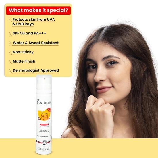 The Skin Story Moringa Sunscreen SPF 50 | Broad Spectrum UVA & UVB Protection | For Men and Women | Anti-Aging Formula  | for All Skin Types 40g