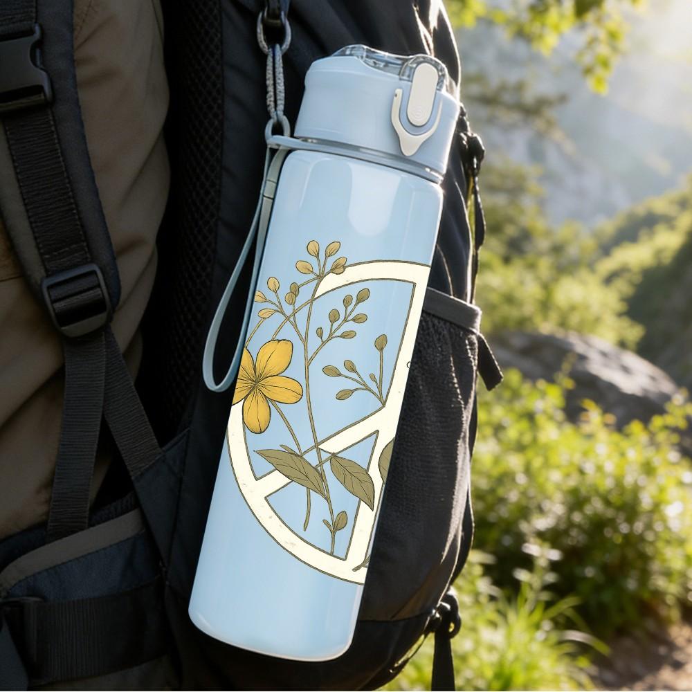 1PC Wreath Wildflower Art 750ml Color Plastic Sports Water Bottle Leakproof Flip Straw Lid Suitable for Sports Office Home Use