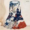 Women Plus Size Square Neck Long Sleeve Bald Eagle American Flag Printed A Line Dress With Belt