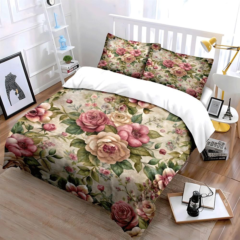 Elegant Floral Three-Piece Set For Decor Exquisite Three-Piece Bedding Set Gift For Kids And Adults