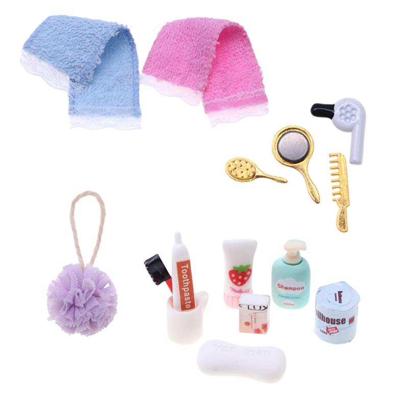 Miniature Practical Bathroom Hair Dryer Mirror Model Kits Accessory Doll House Toys Mini Bathroom Dressing Tool Accessories