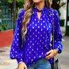 Women's Loose Hollow Out Blouse Long Sleeve O Neck Top Autumn Winter Printed Commuter Casual Tops