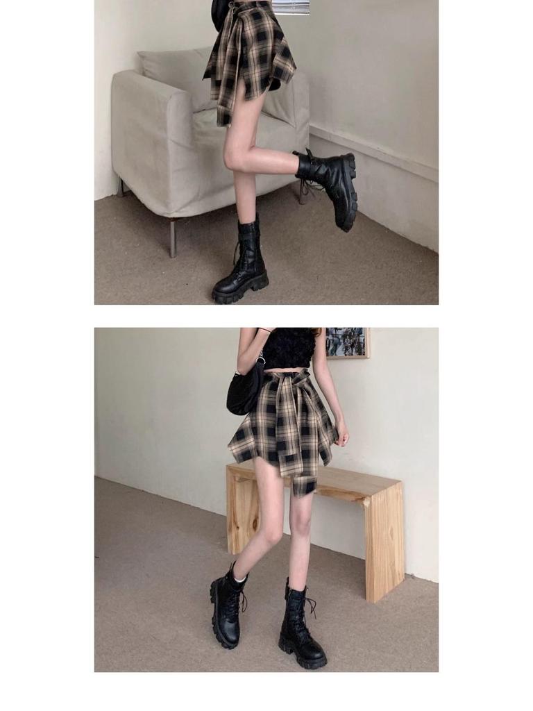 Women's A-Line Plaid Skort with Irregular Design - 2025 Summer Collection