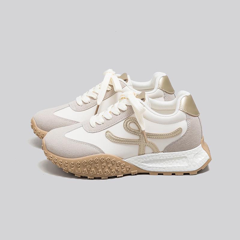 

Petite Women s Retro White Dad Sneakers with Hidden Heel and Thick Sole 36 золотой/слоновая кость