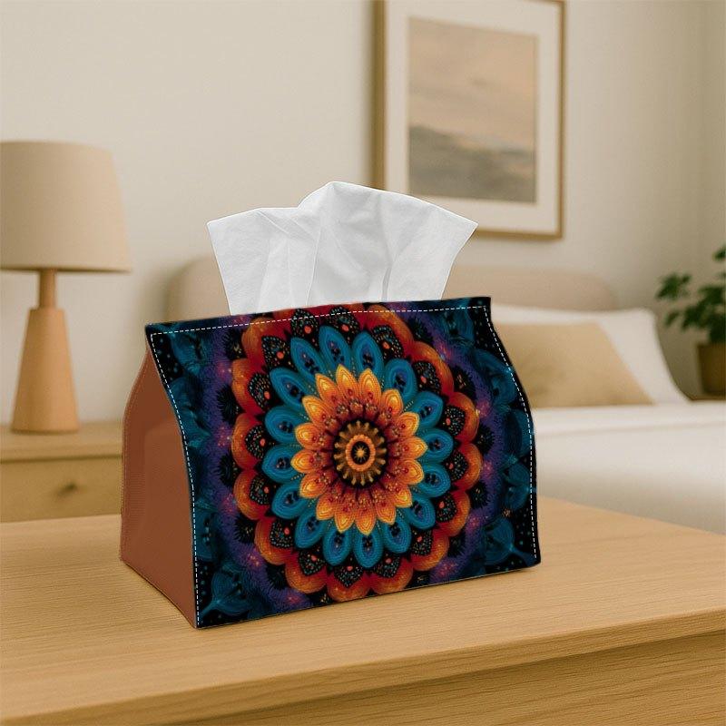 1pc Tissue Box Holder Featuring a Vibrant Mandala Design In Orange - A Versatile Napkin Dispenser Suitable for Home Gatherings, Car Decoration - A Sty