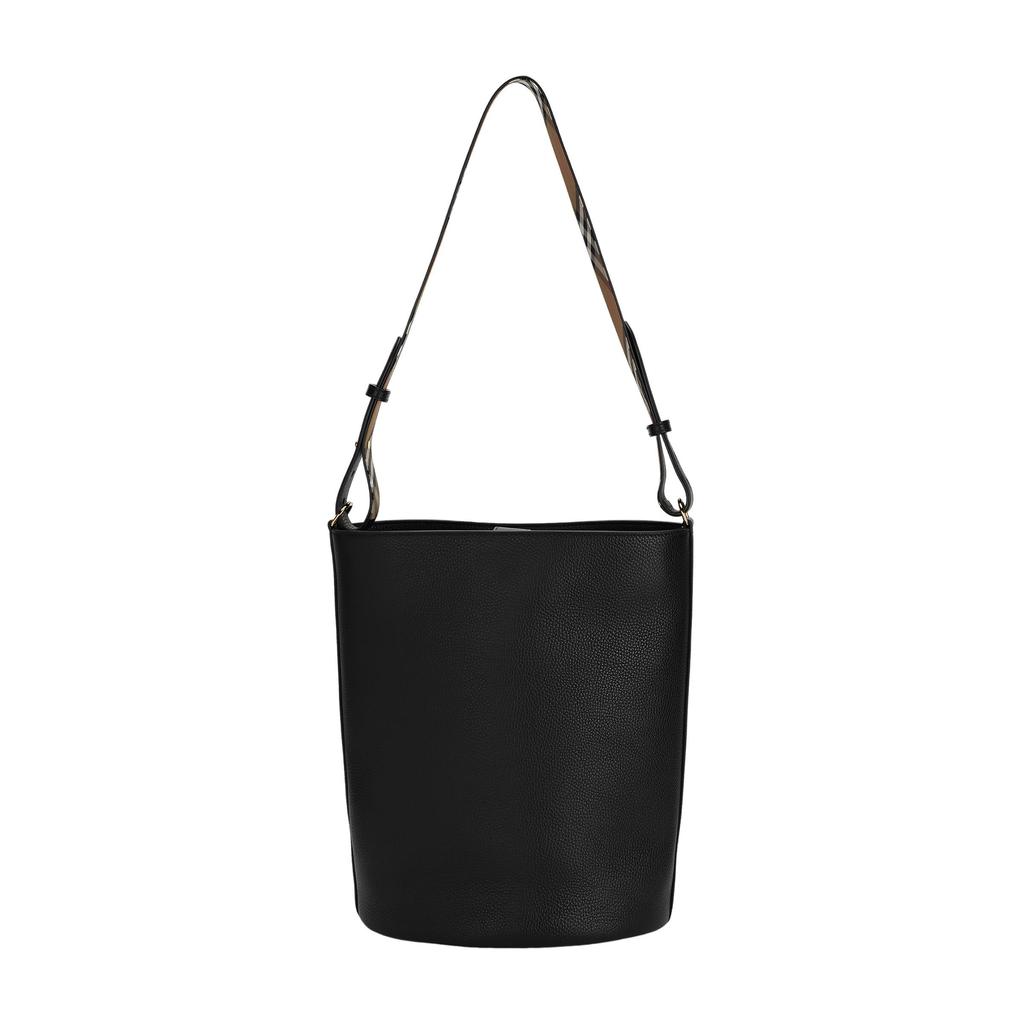 Burberry Logo Embossed Detachable Adjustable Shoulder Strap Magnetic Closure Pebbled Calfskin Bucket Bag Women Handbags Black 80840361