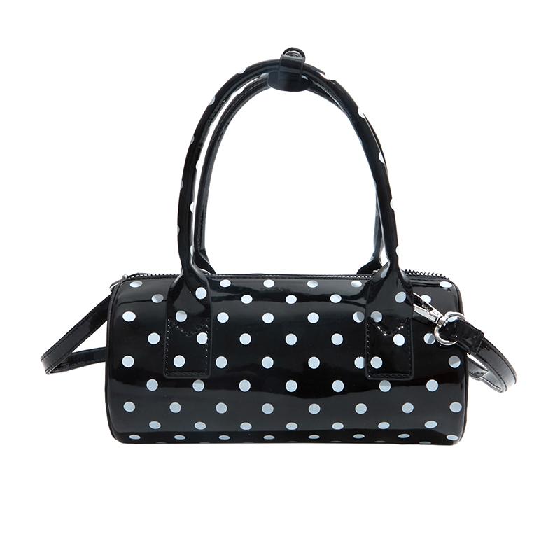 

2026 Fashi Retro Sweet Essential Red Polka Dot Mini Cylinder Bag Patent Leather Top-Handle Purse for Casual & Date Outings чёрный