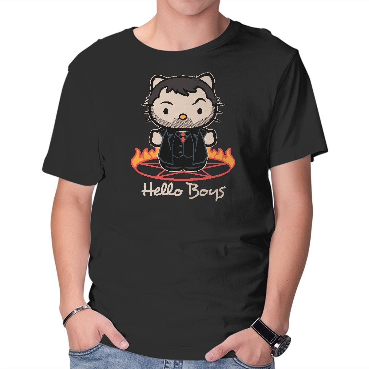 Unisex Crew Neck T-Shirt Hello Boys Graphic Short Sleeve Casual Tee XXXL