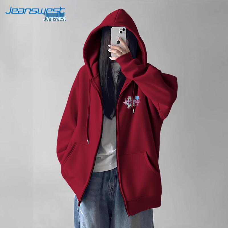 JEANSWEST 2025 Women's Loose Hooded Zip Sweatshirt