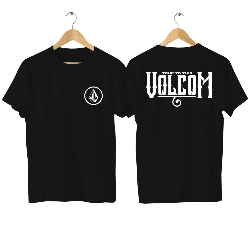 T-shirt Unisex Doppia Faccia Casual Sportiva Pullover Magliette Volcom Stampa Stone 100% Cotone T-shirt Viaggio all'Aperto Top Neri Manica Corta