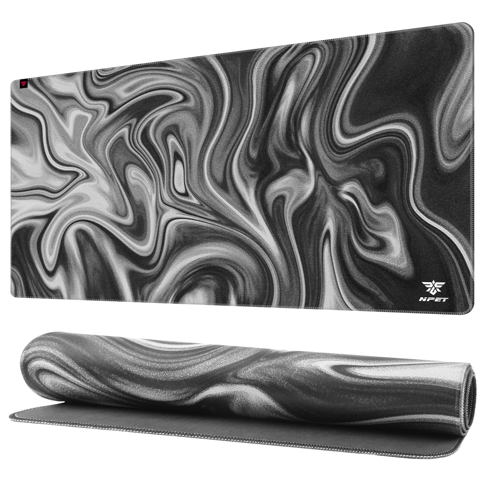 

NPET N110 Очень большой игровой коврик для мыши 90см x 43см x Совместимый с лазерными и оптическими тканевый настольный резиновый моющийся удобный черный коврик, 0,3см, Мыши, чёрный