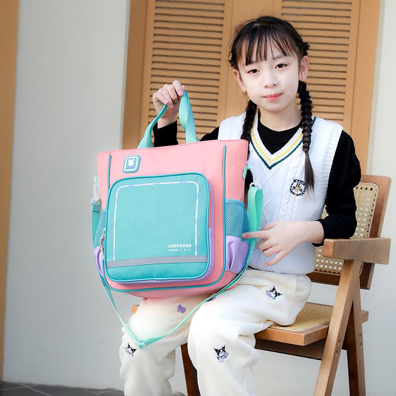 New Primary School Students Tutoring Bag, Portable Waterproof Children's Tutoring Bag, Oblique Span Bag, Girls' Collar Book Bag, Men