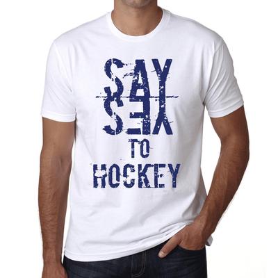 Vintage-T-Shirt für Herren, grafisches T-Shirt „Say Yes to Hockey“, Weiß