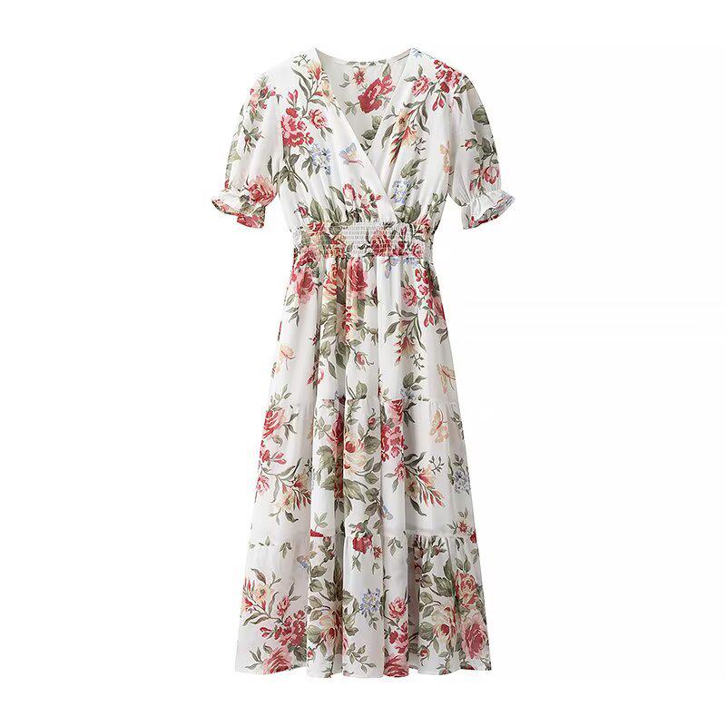 

Весна 2025 Европейский и американский стиль Женское шифоновое платье с V-образным вырезом, приталенное XS