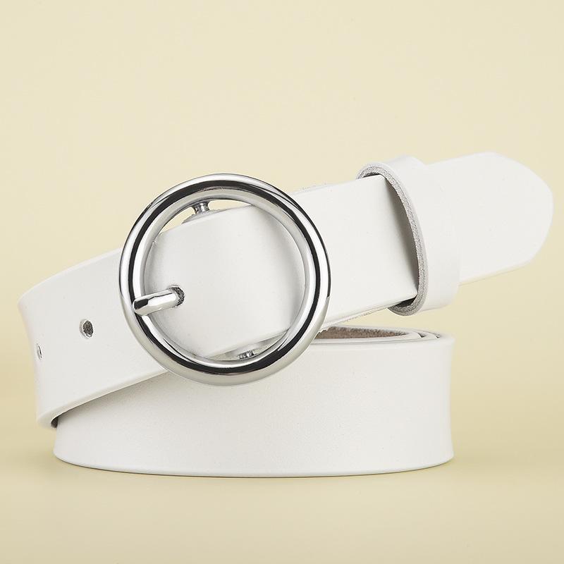 Belt Women'S Leather Belt, Women'S Round Buckle Cowhide Belt, Belt Women'S