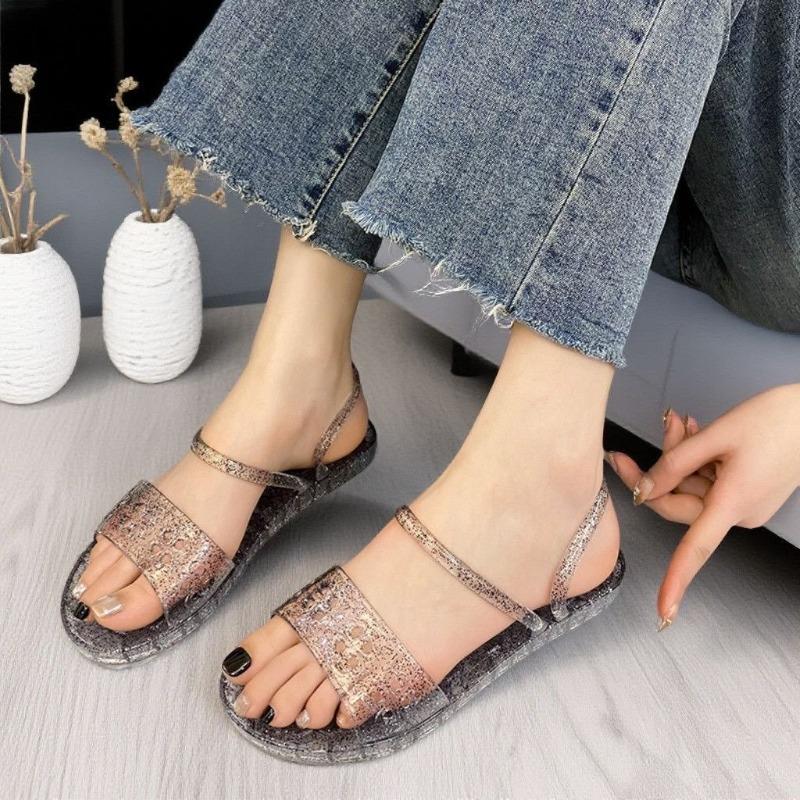 New Two-wear Crystal Sandals Women's Flash Diamond Fashion Hollow Jelly Shoes Outer Wear Non-slip Soft-soled Sandals Beach Shoes Women