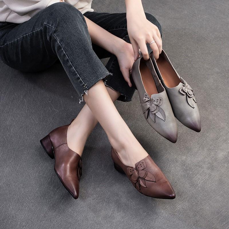 Johnature Scarpe col tacco a spillo con punta a punta, stile retrò, in vera pelle, versatili, da donna, slip-on