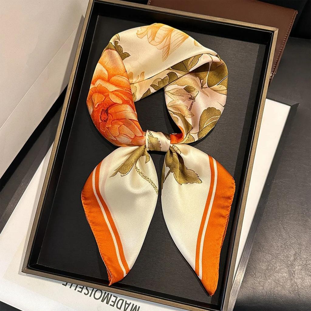 Floral Print Silk Square Scarfs For Women Decorate Neck Ties 70*70Cm Kerchief Lady Summer Beach Hijab Female Neckerchief Wraps