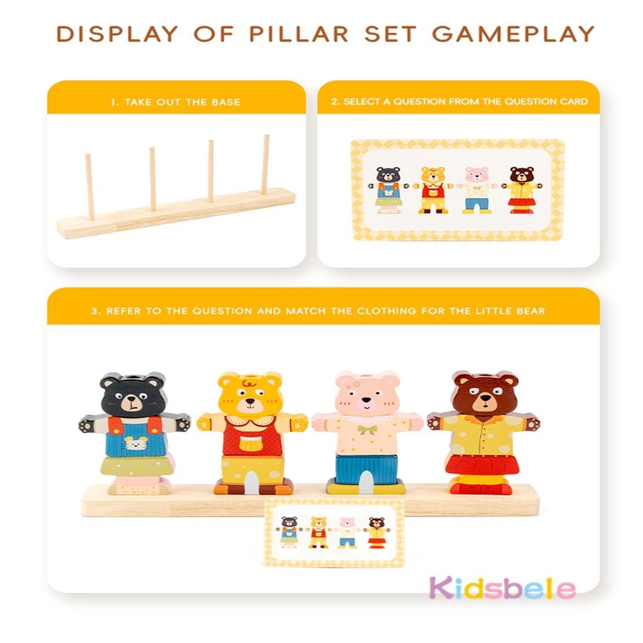 Bären beim Kleiderwechsel Stapelblöcke Holz Vorschule Montessori Spielzeug Buntes Puzzle Fantasievolles Spiel für Kinder Geburtstagsgeschenk