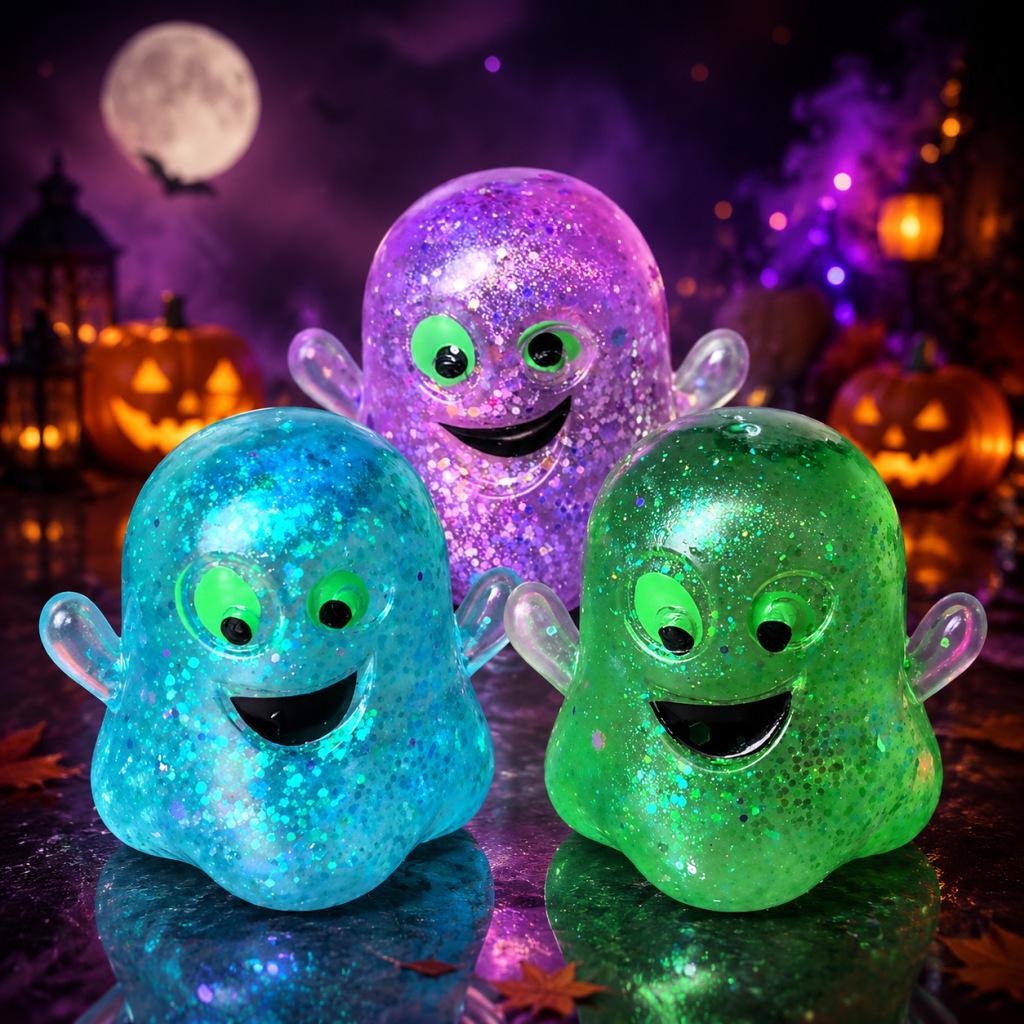 Halloween Squeezy Pumpkins Ghosts Eyeball Squishy Sensory Toy Gel Sugar Filling Stress Relief Fidget Toys for Kids and Adults