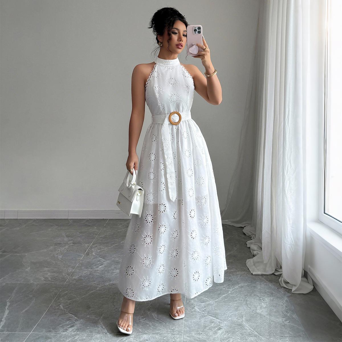 

Elegant and Refined Style Neckline Lace Long Dress for Women s Spring and Summer XL білий