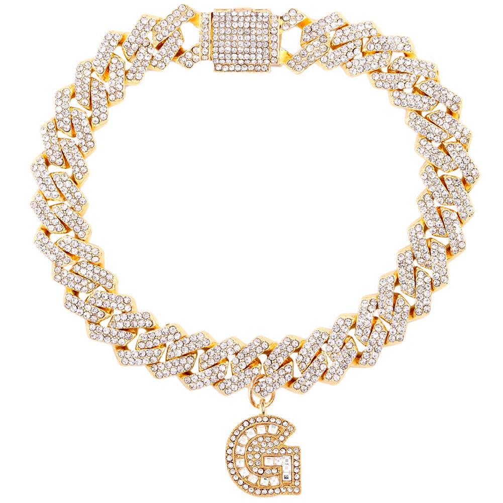 Bling Iced Out A-Z Letter Initial Cuban Link Chain Anklets For Women Hip Hop Chunky Cuban Anklet Bracelet Beach Barefoot Jewelry