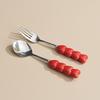 6pcs Fork and Spoon Set Heart-shaped Ceramic Stainless Steel Fork Spoon High Temperature Underglaze Color INS Style Craft Spoon