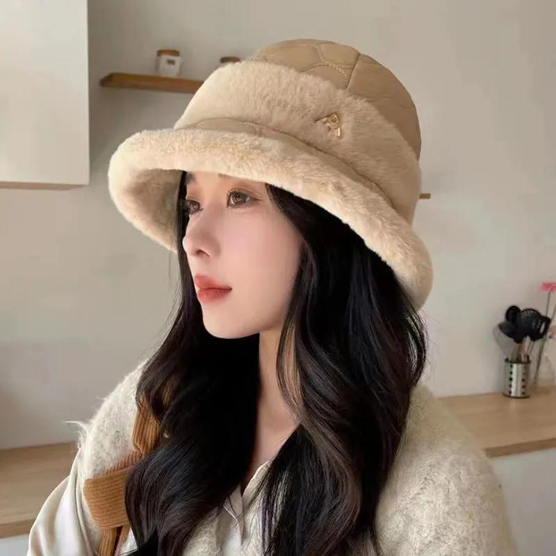 WTEMPO Winter Thickened Warm Plush Buckets Hat Women's Windproof Cold-proof Ear Protection Hats with Wild Edge