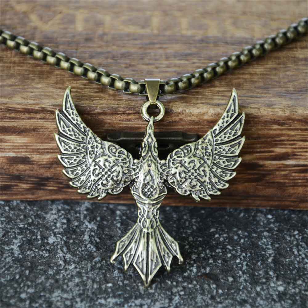 Nostalgia Vintage Soaring Phoenix Pendant Norse Viking Bird Amulet Punk Necklace For Men Women Jewellery Gifts