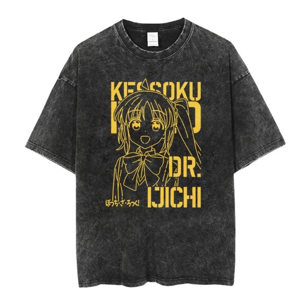 Bocchi the Rock! Nijika Ijichi  Kessoku Band Drummer  Vintage Washed Oversized Black T-Shirt | Anime Fan Unisex Streetwear Tee L