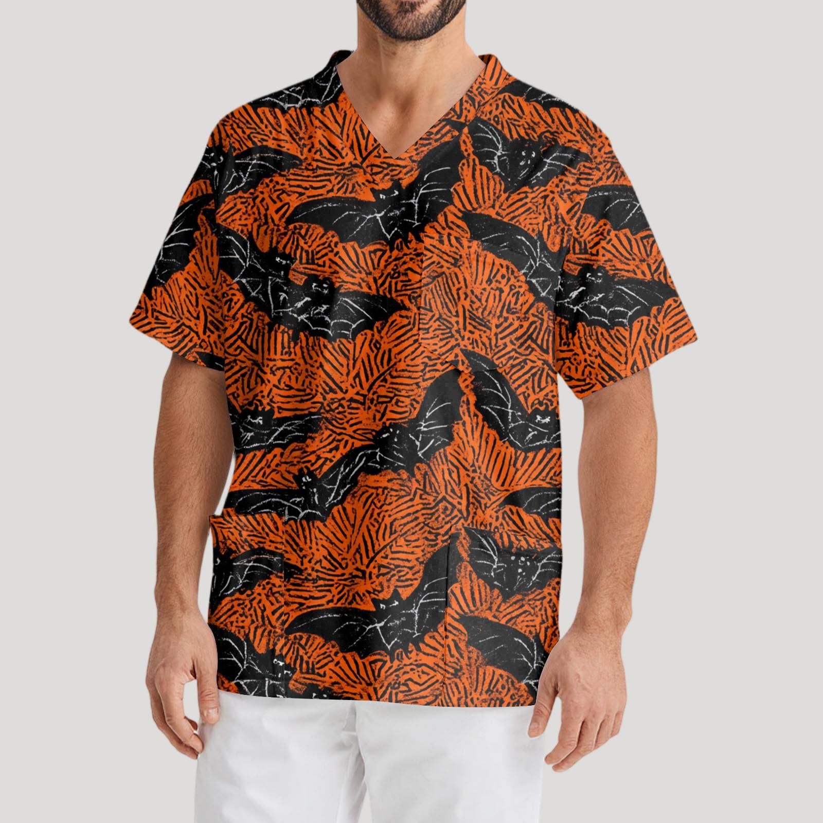 

Мужская рабочая блузка с короткими рукавами и v-образным вырезом с принтом, топ с нагрудным карманом XXXL коричневый