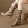 Trend 2024 Women's Half High Boots Retro Middle Heel Designer Luxury Winter Ladies Mid Calf Shoes Novelty Quality Waterproof New