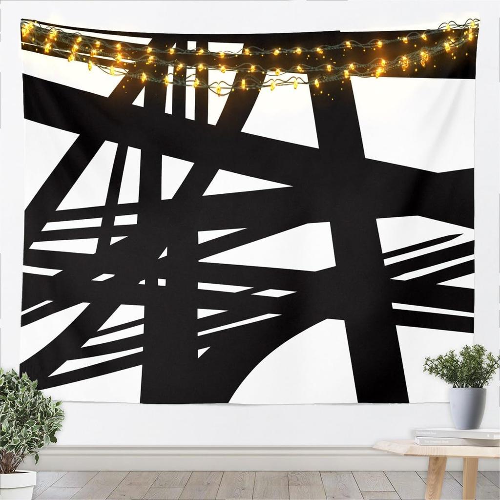 Stripes Wall Art Dark Black And White Tapestry For Kids Boys Girls Teens Room Decor Abstract Hanging Blanket Medium Geometric