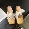 Lace Bow Outer Wear Half Slippers Women's Spring and Summer New Silver Thick Heel Soft Leather Shoes Bag Head Slippers