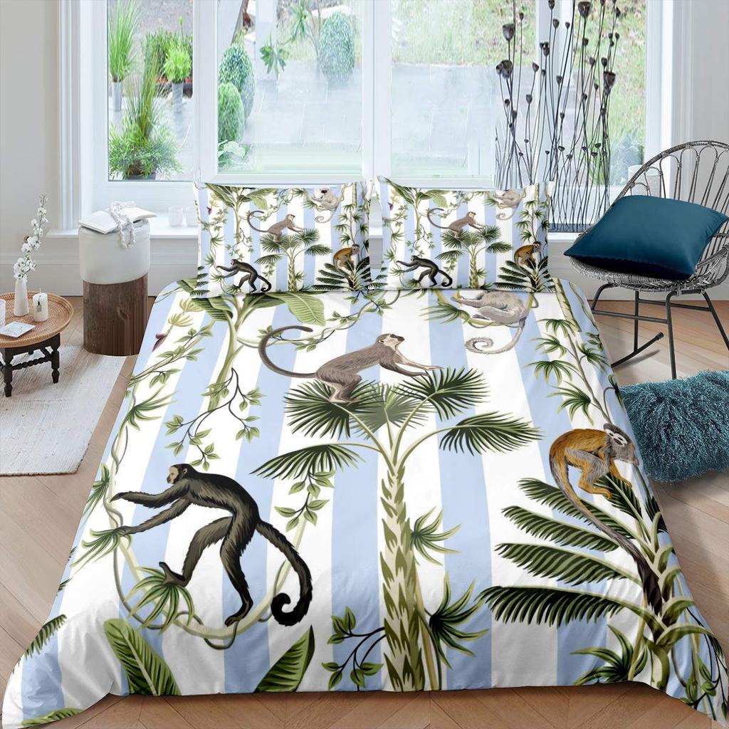 Monkey Duvet Cover Sets for Children Comforter Covers Lightweight Down Room Decor Queen Size 2 Pillowcase 1 Duvet Cover No Quilt