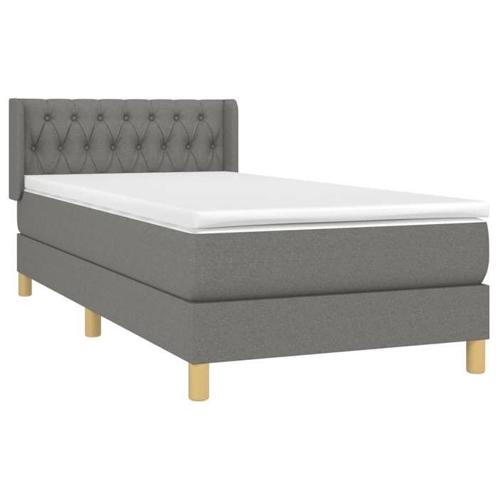 3130482 vidaXL Lit à sommier tapissier avec matelas Gris foncé 90x200 cm Tissu