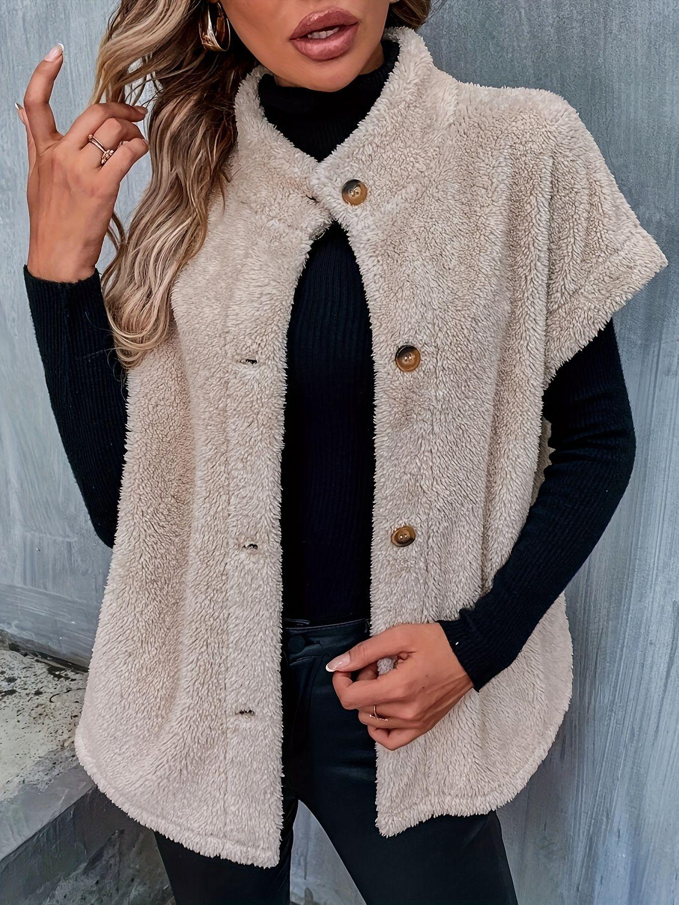 

Hot-Selling Women s Casual Versatile Solid Color Plush Vest - Winter Warm Outerwear S хаки