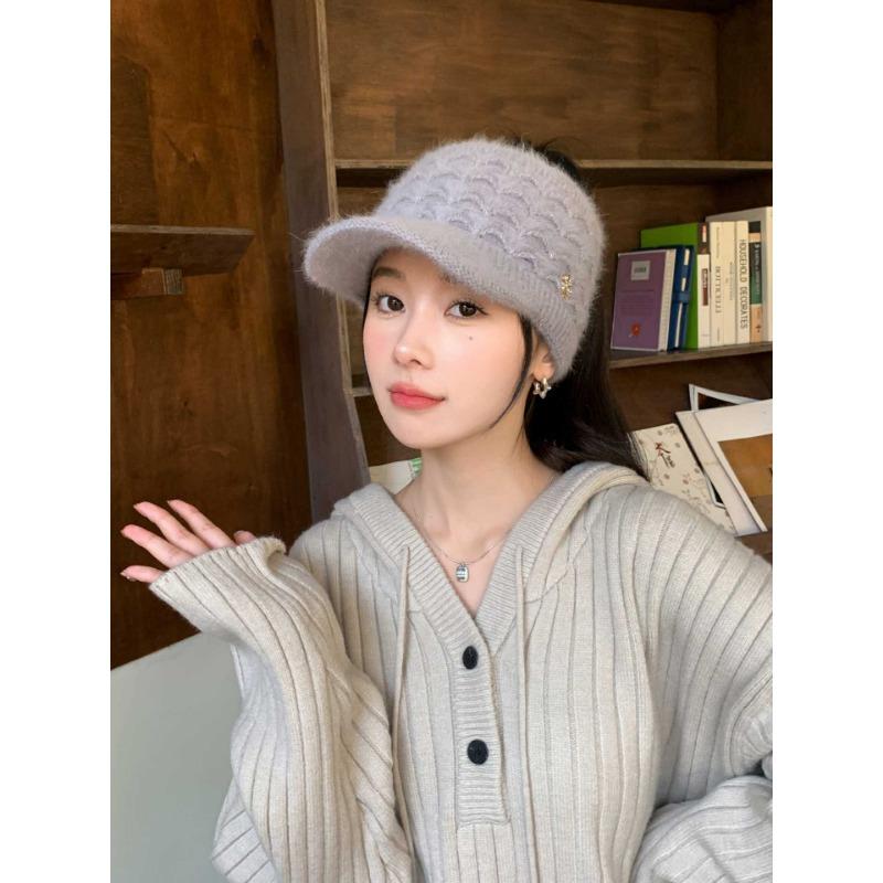 New Autumn and Winter Woolen Knitted Empty Top Hat Thickened and Warm  Large Brim Peaked Hat  Fashionable  Versatile and Trend Proof