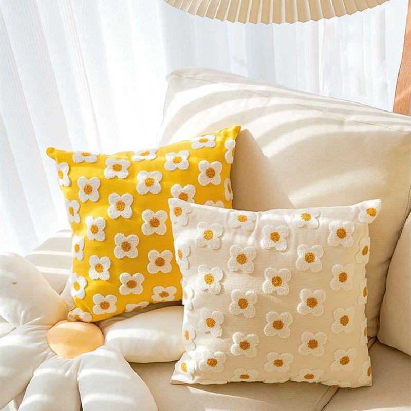 Fresh Daisy Flowers Sofa Pillow Case Ins Style Living Room Sofa Waist Pillow Sleeping Pillow Cushion Bedside Cushion