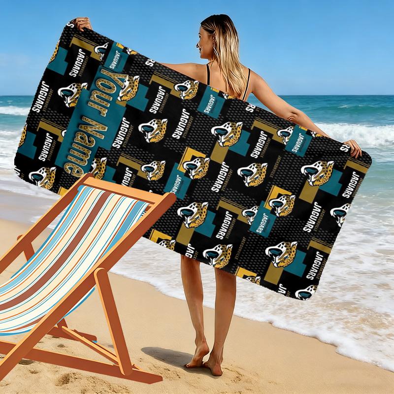 Name Custom Jacksonville Jaguars Logo Print Beach Towel, Large Soft Quick Dry Towel for Beach Camping Swimming