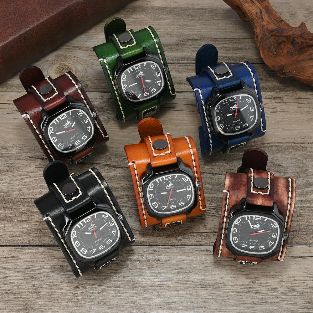 European and American Hot-selling Accessories, New Hand-stitched Retro Cowhide Watch Bracelet, Men's Trend Wide Leather Quartz Watch