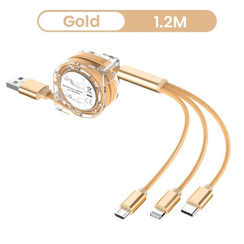 3 In 1 USB Charge Cable for iPhone & Micro USB & USB C Cable Retractable Portable Charging Cable For Iphone