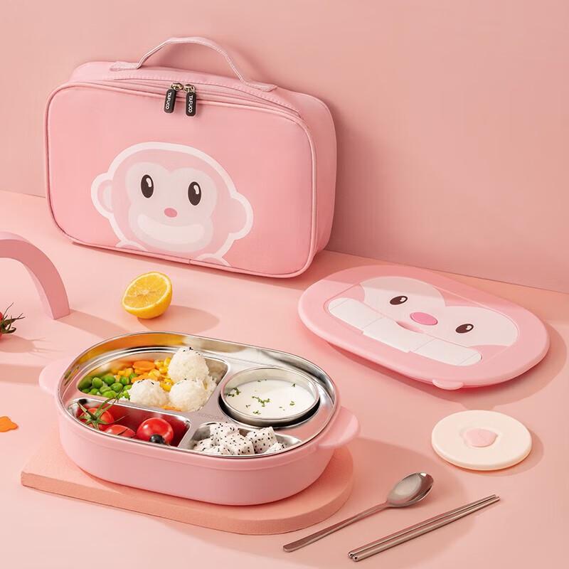 TAFUCO 304 Stainless Steel Kids 4-Compartment Lunch Plate Set with Soup Bowl