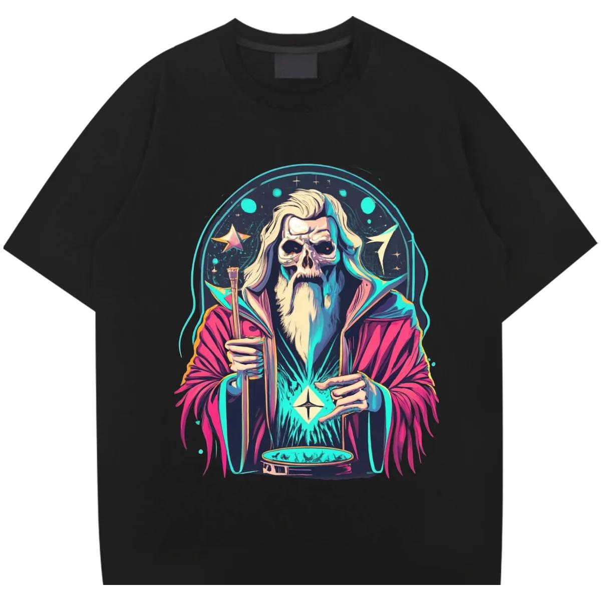 

Футболка с круглым вырезом и черепом, свободная футболка большого размера, ретро-топы в стиле Харадзюку, хип-хоп, графические хлопковые топы, уличный стиль для мужчин, футболка на заказ XXXXXL чёрный