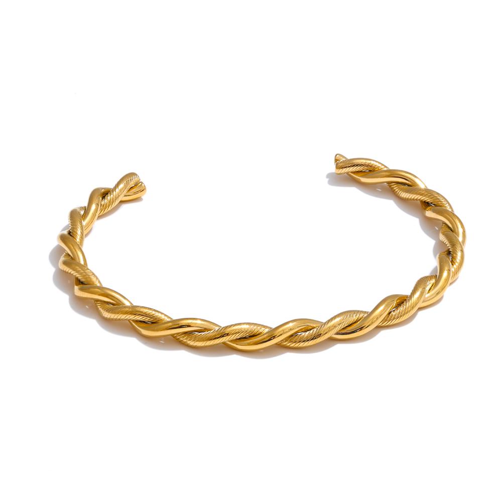 Yhpup Stainless Steel Metal Twist Cuff Bracelet Bangle Waterproof Minimalist Metal Daily Fashion Gold Color Plated Wrist Jewelry