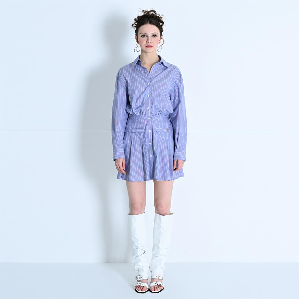 Make A Toast Open Collar Shirt Dress Stripe Mbdsop002St
