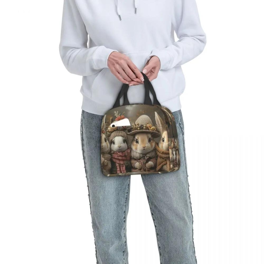 Adorable Rabbit Cute Bunnies Vintage Insulated Lunch Bag for Women Children Portable Food Boxes Thermal Lunch Box Tote
