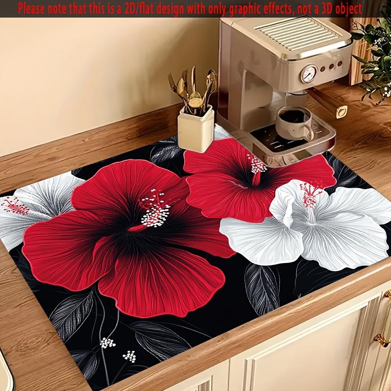 1Pcs Rubber Drying Mat With Floral Print For Coffee Shop Restaurant Kitchen Carpet Tableware Durable Diatom Mud Table Mat Pet Mat Coffeeware