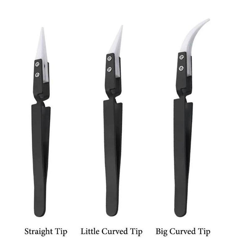 Ceramic Tips Tweezers Acid Resistant Anti-Static Electronic Soldering Tweezers Little Curved/Big Curved/Straight Tip